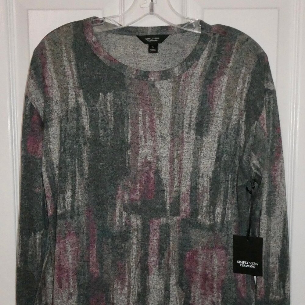 BRAND NEW SIMPLY VERA WANG GRAY PINK SUPER SOFT TUNIC TOP SHIRT WOMENS SMALL
